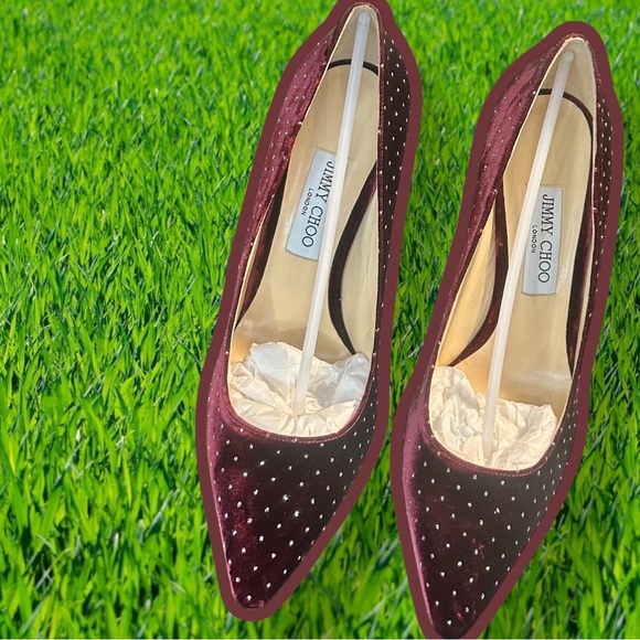 NWT Jimmy Choo ‘Romy 100’ Pumps in “Grape / Silver” Glitter Spotted Velvet Sz 41 - Picture 7 of 16